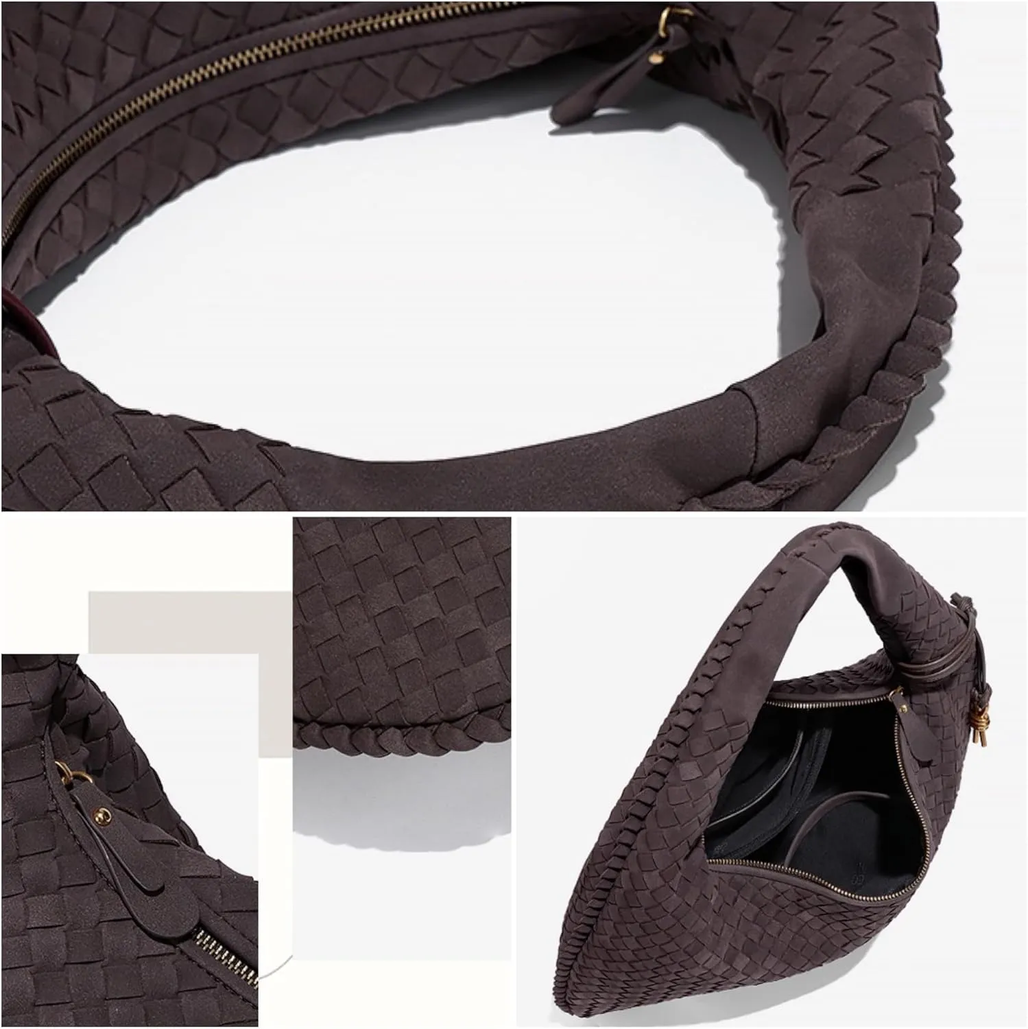 Women's Woven Bag - Vegan Leather Suede Purses Clutch Purses for Women Hobo Bag Top Handle Handbags for Work/Shopping/Travel