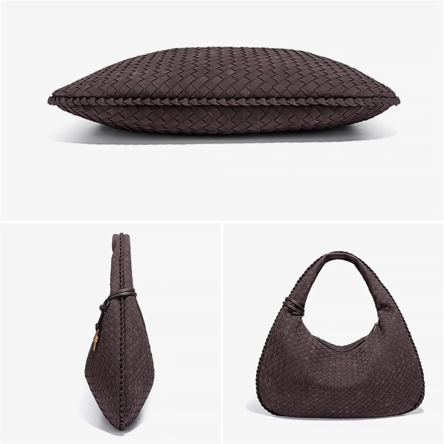 Women's Woven Bag - Vegan Leather Suede Purses Clutch Purses for Women Hobo Bag Top Handle Handbags for Work/Shopping/Travel