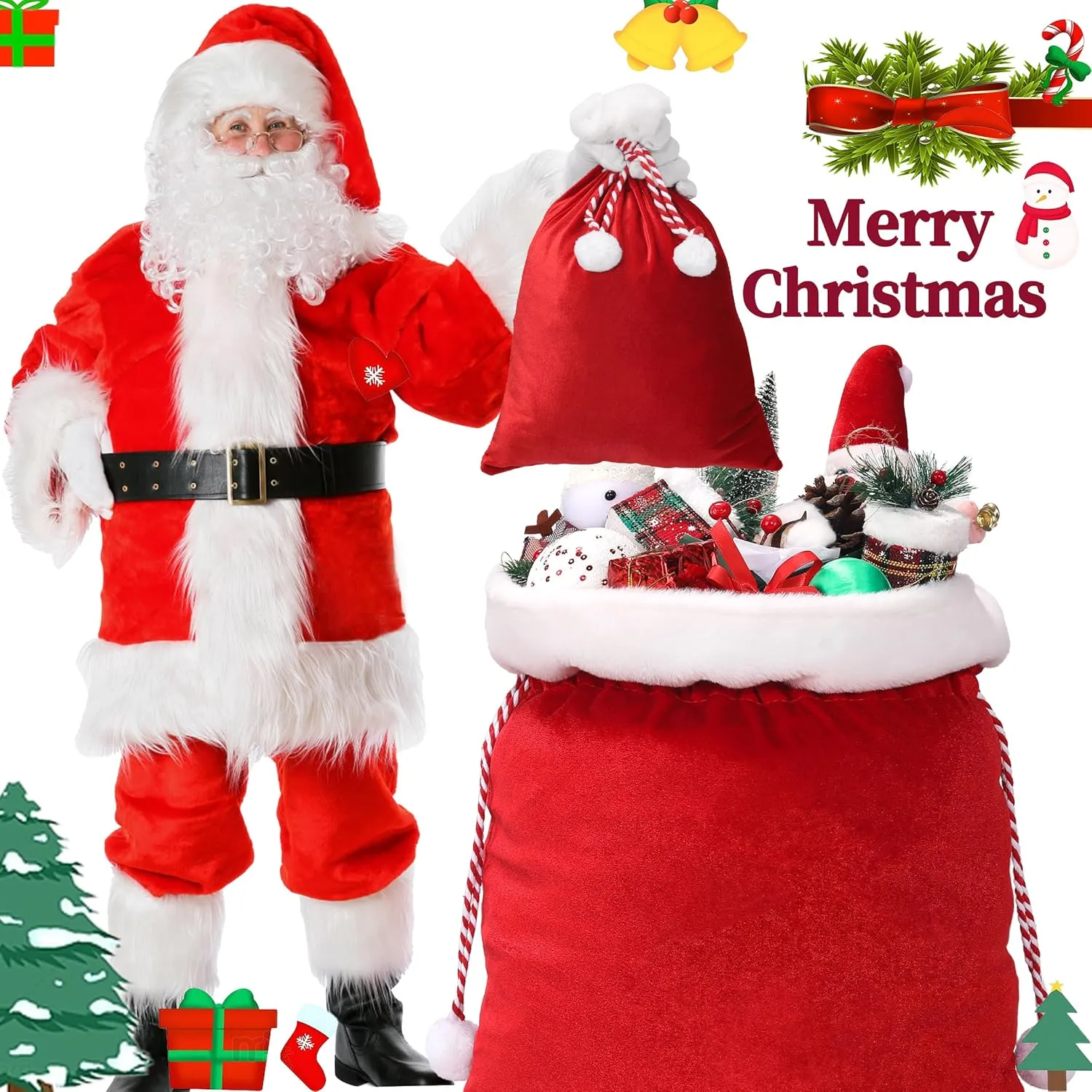 wonshia 2Pcs Christmas Velvet Santa Sack Large Christmas Santa Red Velvet Bag with Drawstring Gift Wrap Bags for Christmas Party Xmas Present Sack