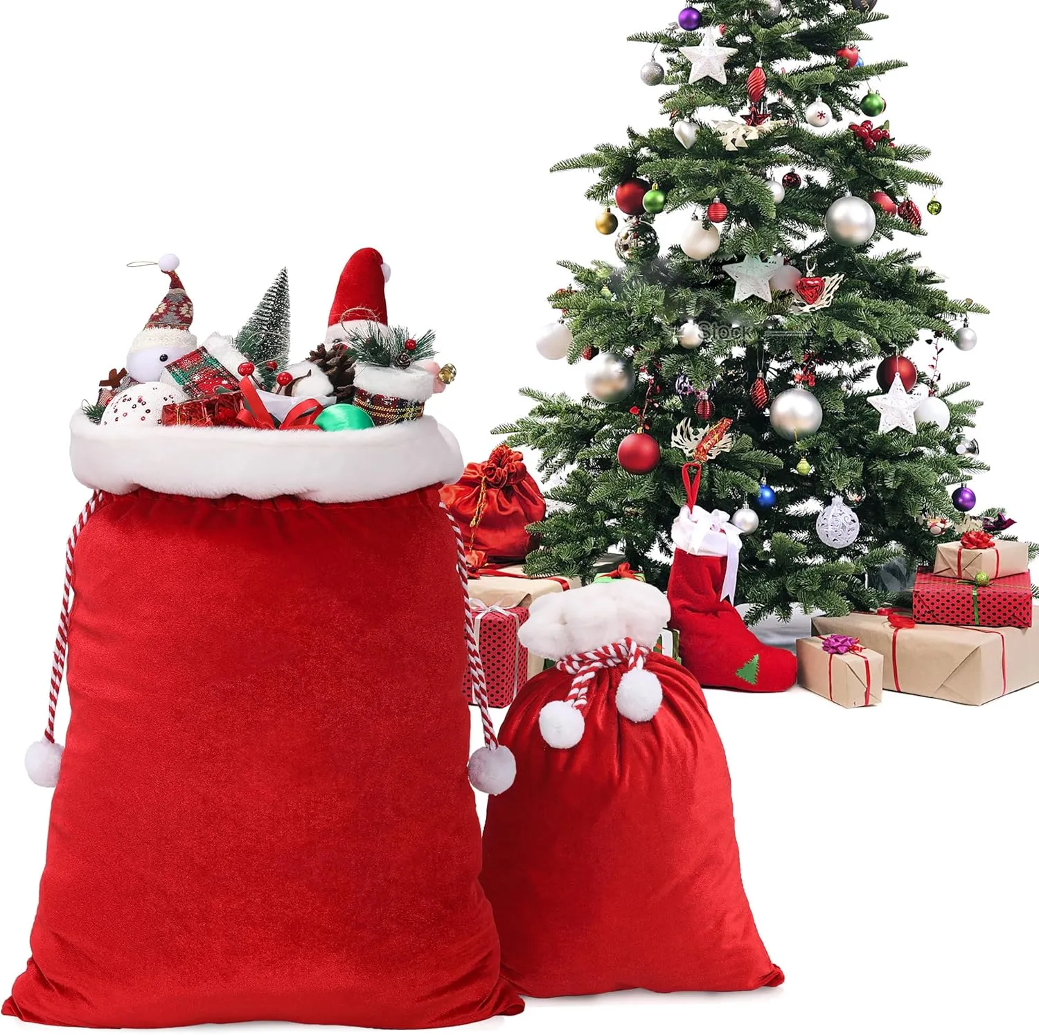 wonshia 2Pcs Christmas Velvet Santa Sack Large Christmas Santa Red Velvet Bag with Drawstring Gift Wrap Bags for Christmas Party Xmas Present Sack