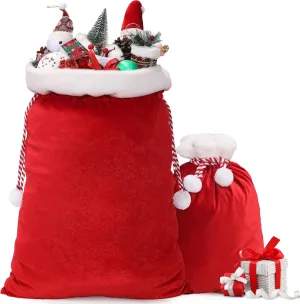 wonshia 2Pcs Christmas Velvet Santa Sack Large Christmas Santa Red Velvet Bag with Drawstring Gift Wrap Bags for Christmas Party Xmas Present Sack