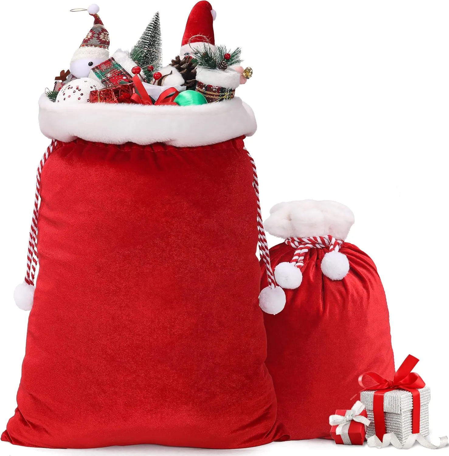 wonshia 2Pcs Christmas Velvet Santa Sack Large Christmas Santa Red Velvet Bag with Drawstring Gift Wrap Bags for Christmas Party Xmas Present Sack