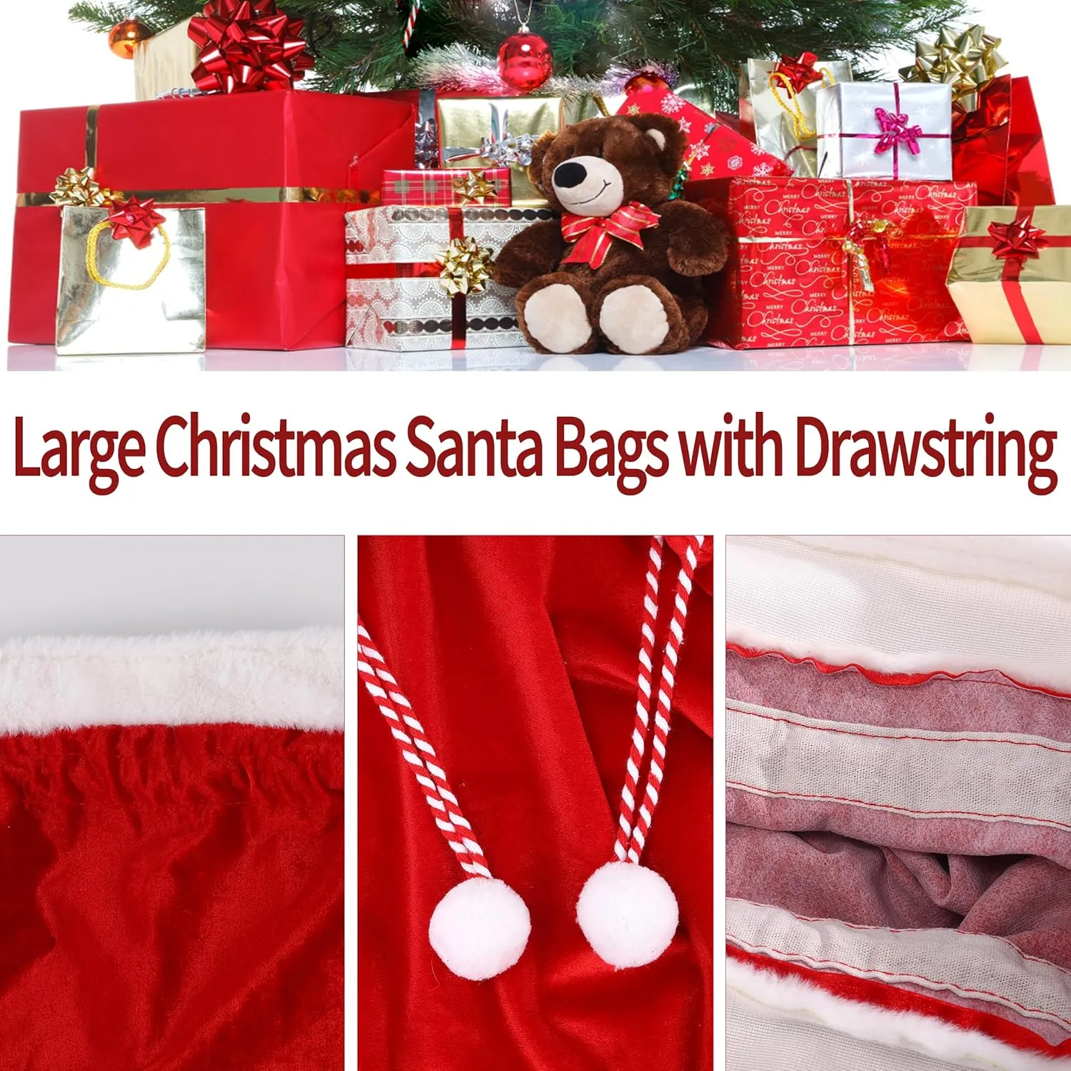 wonshia 2Pcs Christmas Velvet Santa Sack Large Christmas Santa Red Velvet Bag with Drawstring Gift Wrap Bags for Christmas Party Xmas Present Sack