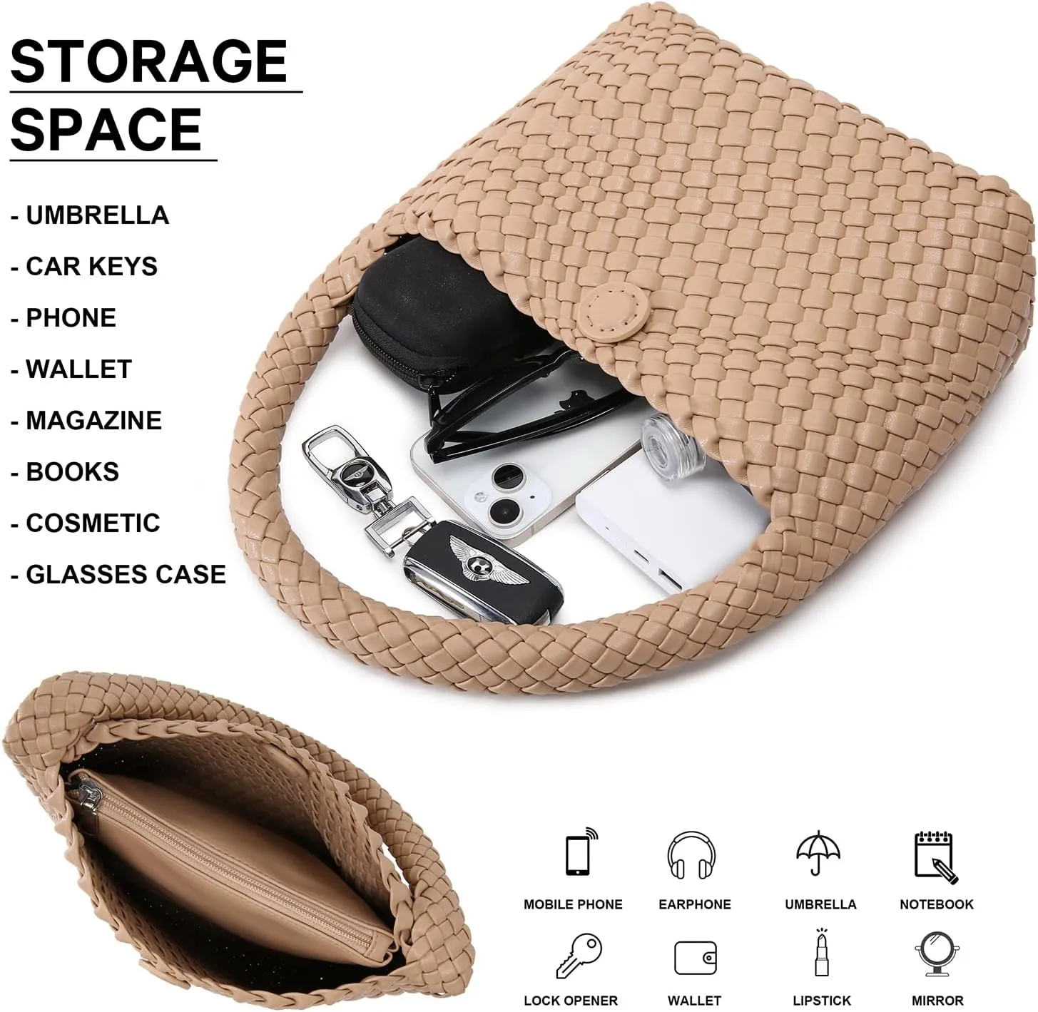 Woven Bag for Women, Small Vegan Leather Summer Beach Purse, and Travel Handbags Ladies' Retro Chic Shoulder Bags