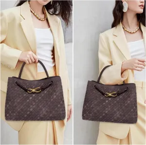 Woven Bag for Women, Suede Bag Top Handle Satchel PU Leather Tote Woven Purse Handbag Shoulder Bag
