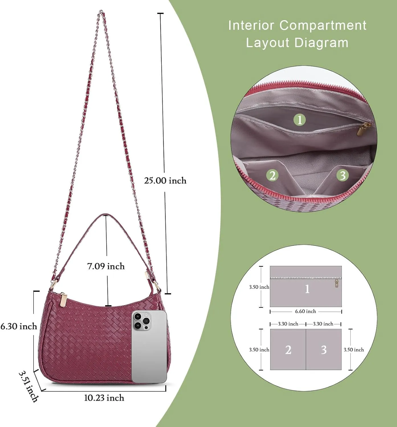 Woven Shoulder Bag for Women Gifts Detachable Strap Vegan Leather Hobo Handbag Purses Quilted Crossbody Crescent Mini Clutch