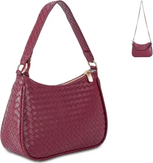 Woven Shoulder Bag for Women Gifts Detachable Strap Vegan Leather Hobo Handbag Purses Quilted Crossbody Crescent Mini Clutch