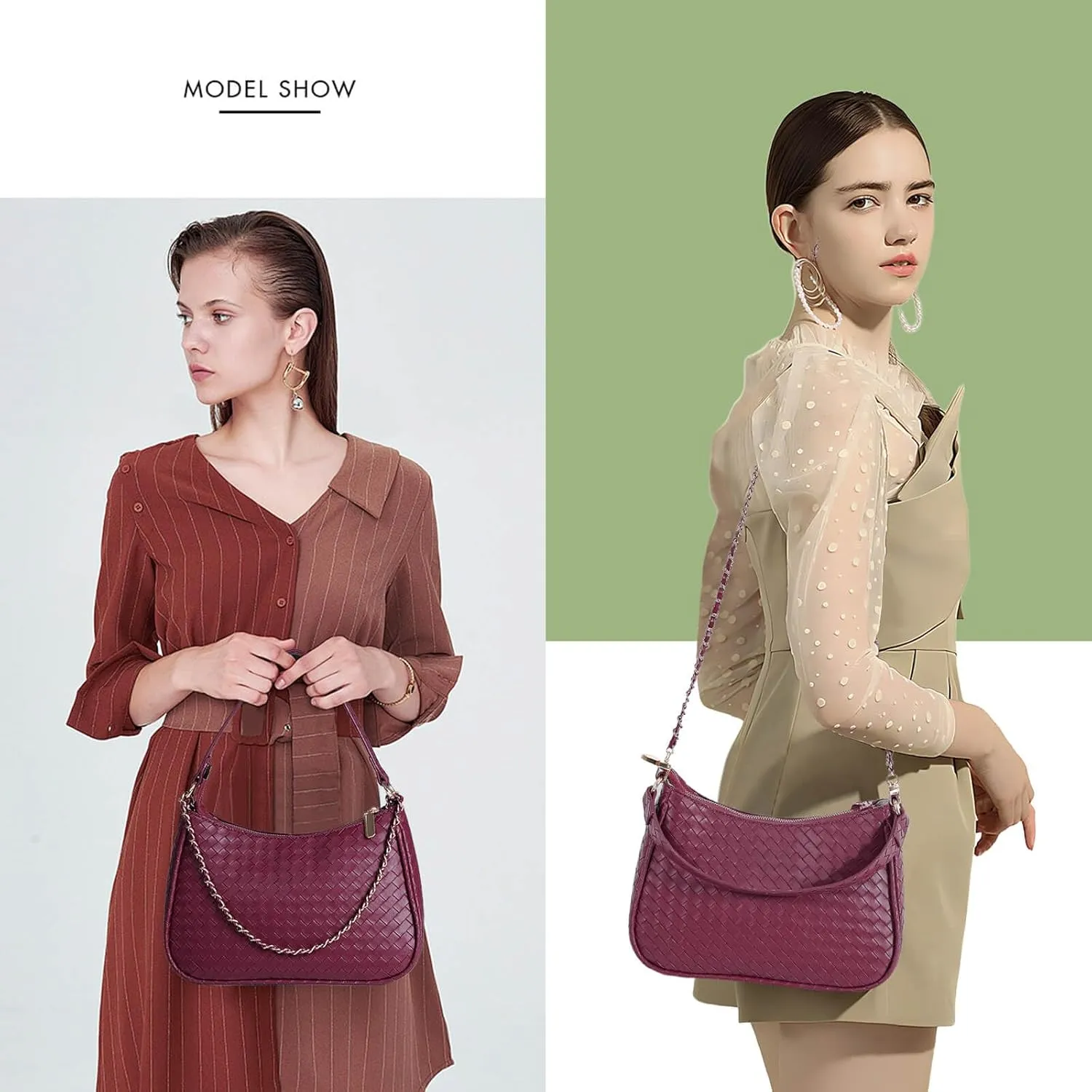 Woven Shoulder Bag for Women Gifts Detachable Strap Vegan Leather Hobo Handbag Purses Quilted Crossbody Crescent Mini Clutch