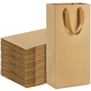 WUWEOT 36 Pack Double Wine Paper Bag, Wine Bottle Bags Bulk Reusable Gift Tote Bag, Kraft Paper Shopping Bags with Handles for Birthday Wedding Christmas Dinner Party