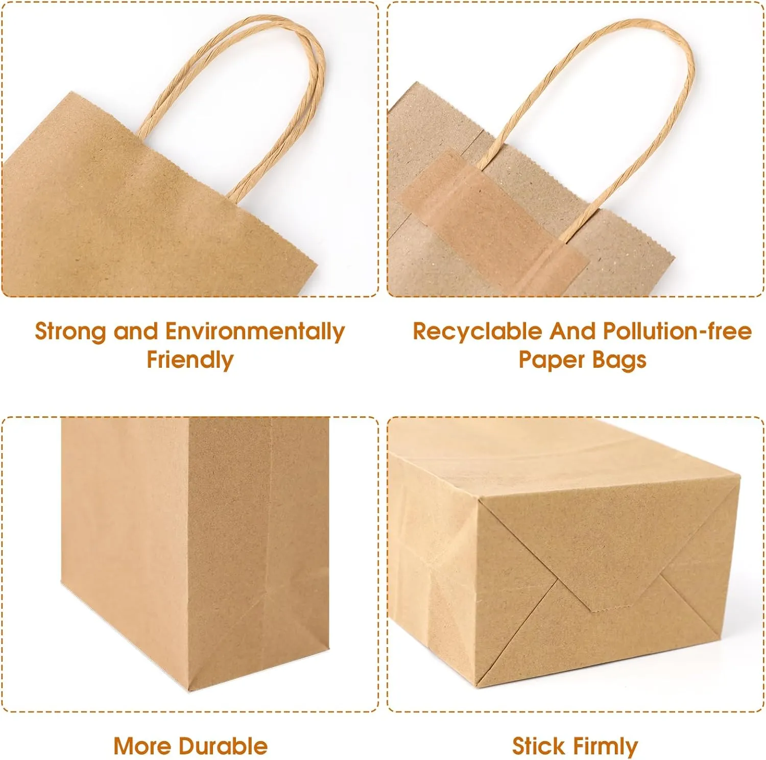XPCARE 100 Pcs Small Kraft Paper Bags with Handles, Bulk Shopping Bags, 5.25x3.25x8.25'' Brown