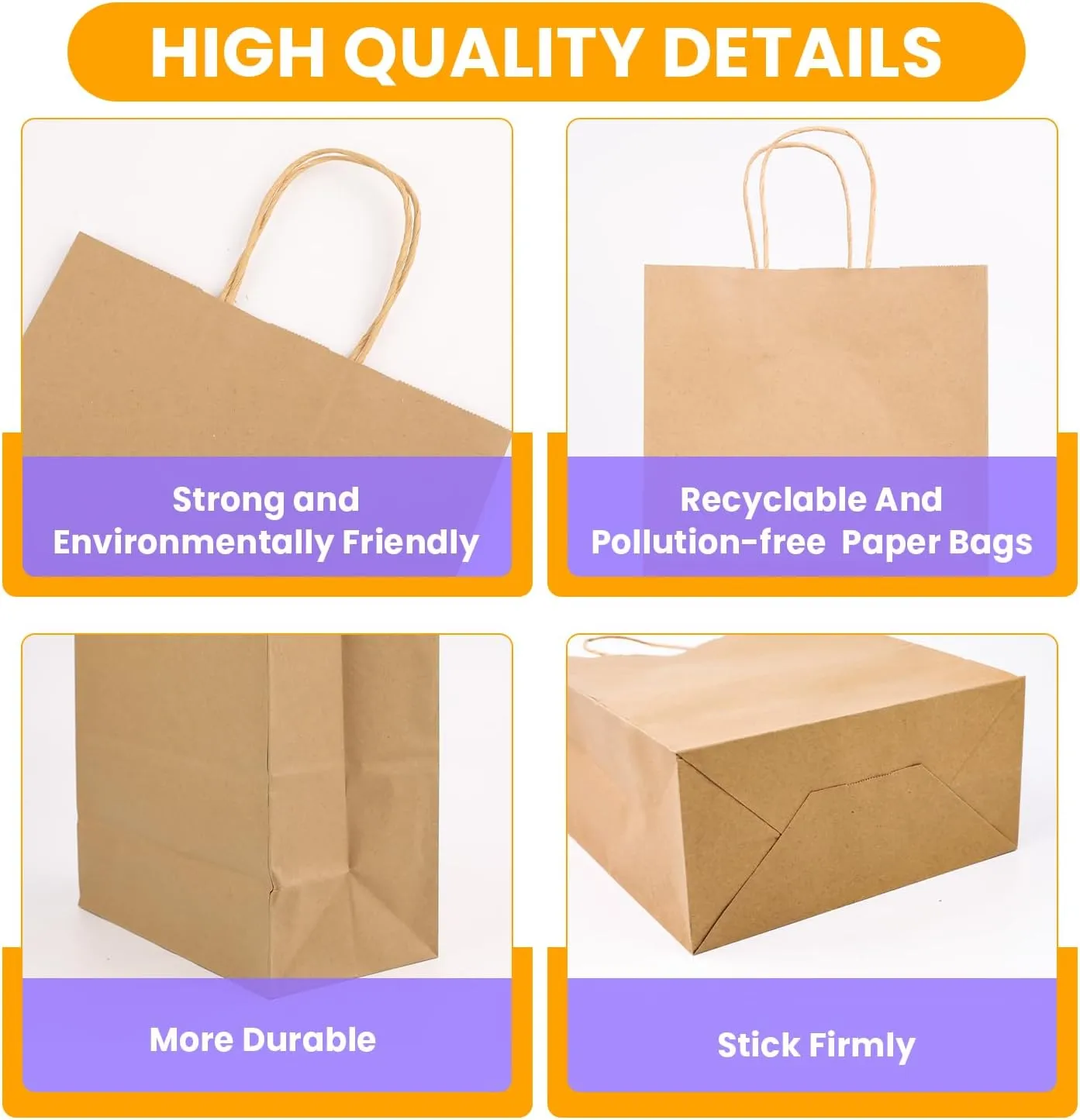 XPCARE Large Brown Paper Bags, 100 Packs 10x5x13 Inch Gift Bags with Handles Bulk Paper Bag with Handles Retail Kraft Paper Bag Brown Gift Bags for Wedding Party Shopping
