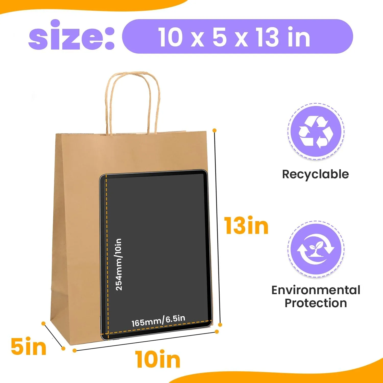 XPCARE Large Brown Paper Bags, 100 Packs 10x5x13 Inch Gift Bags with Handles Bulk Paper Bag with Handles Retail Kraft Paper Bag Brown Gift Bags for Wedding Party Shopping