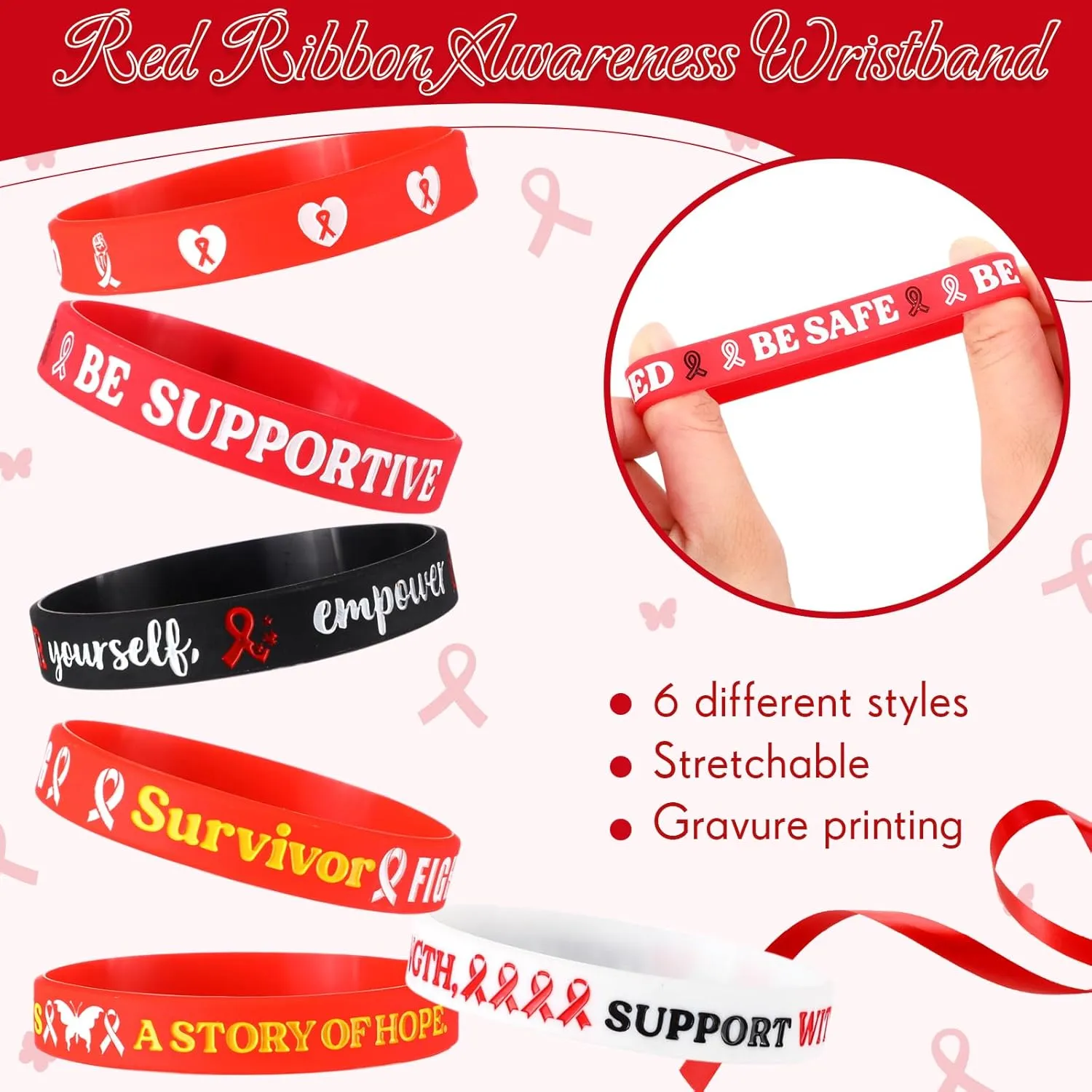 XunYee 120 Pcs Heart Health Awareness Silicone Wristband Bracelets with Red Ribbon Awareness Pins Bookmarks Heart Disease Cancer Awareness Supplies Bulk for Men Women Charity Events Gifts (Red)