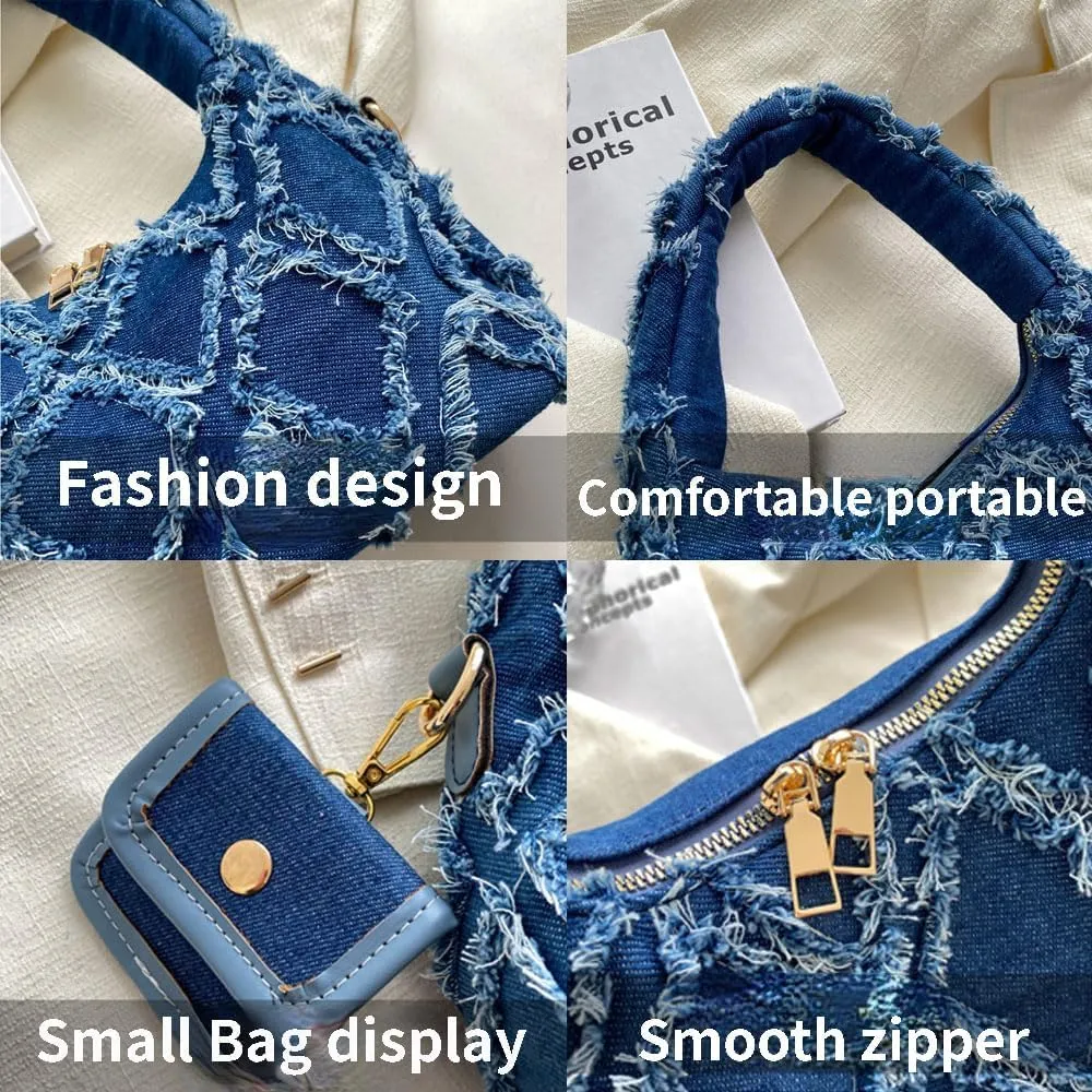 Y2k Purse Women Shoulder Bags Quilted Distressed Jean Denim Purse Evening Bag Clutch Handbag Jeans Bag
