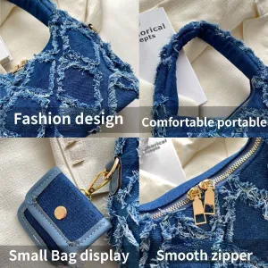 Y2k Purse Women Shoulder Bags Quilted Distressed Jean Denim Purse Evening Bag Clutch Handbag Jeans Bag