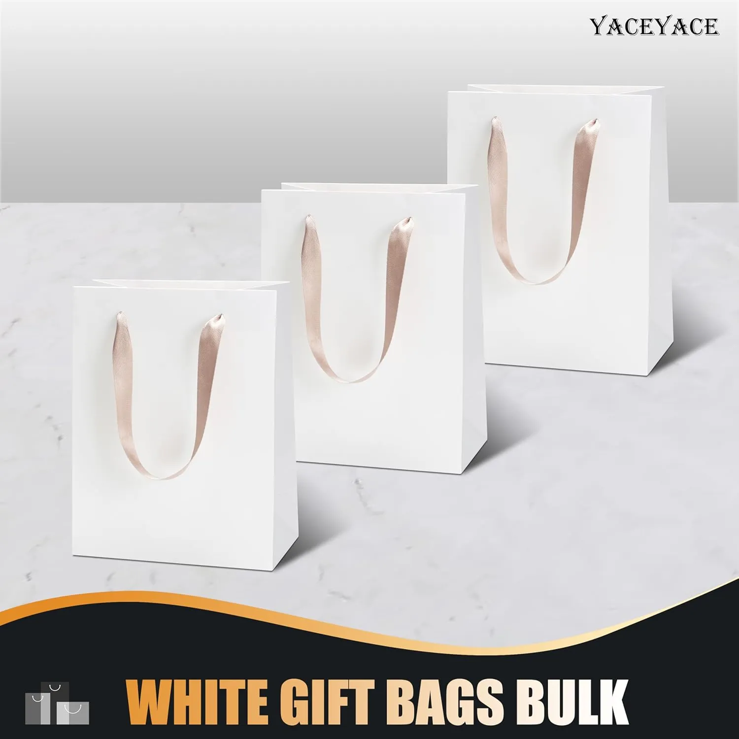 YACEYACE White Paper Gift Bags with Ribbon Handles - Bulk, 10pcs, 8x4.25x10.5in - Wedding & Birthday Party Bags