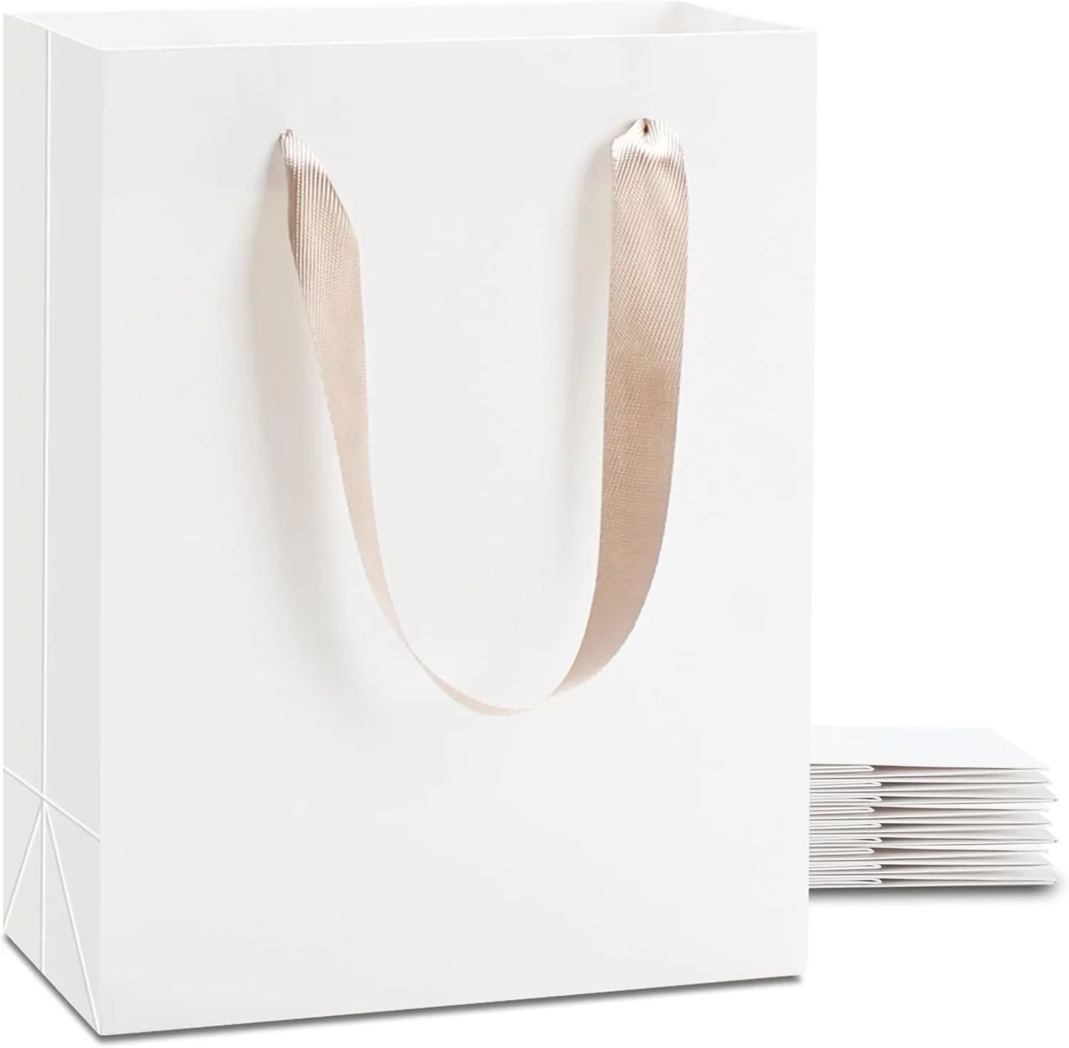 YACEYACE White Paper Gift Bags with Ribbon Handles - Bulk, 10pcs, 8x4.25x10.5in - Wedding & Birthday Party Bags
