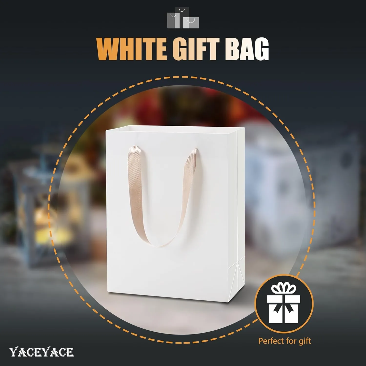 YACEYACE White Paper Gift Bags with Ribbon Handles - Bulk, 10pcs, 8x4.25x10.5in - Wedding & Birthday Party Bags