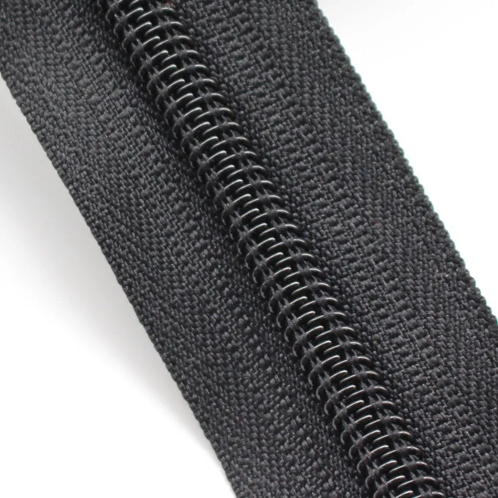 YaHoGa #5 Black Nylon Coil Zippers by The Yard Bulk 10 Yards with 25pcs Sliders for DIY Sewing Tailor Crafts Bags (#5 Black)
