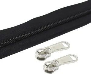YaHoGa #5 Black Nylon Coil Zippers by The Yard Bulk 10 Yards with 25pcs Sliders for DIY Sewing Tailor Crafts Bags (#5 Black)