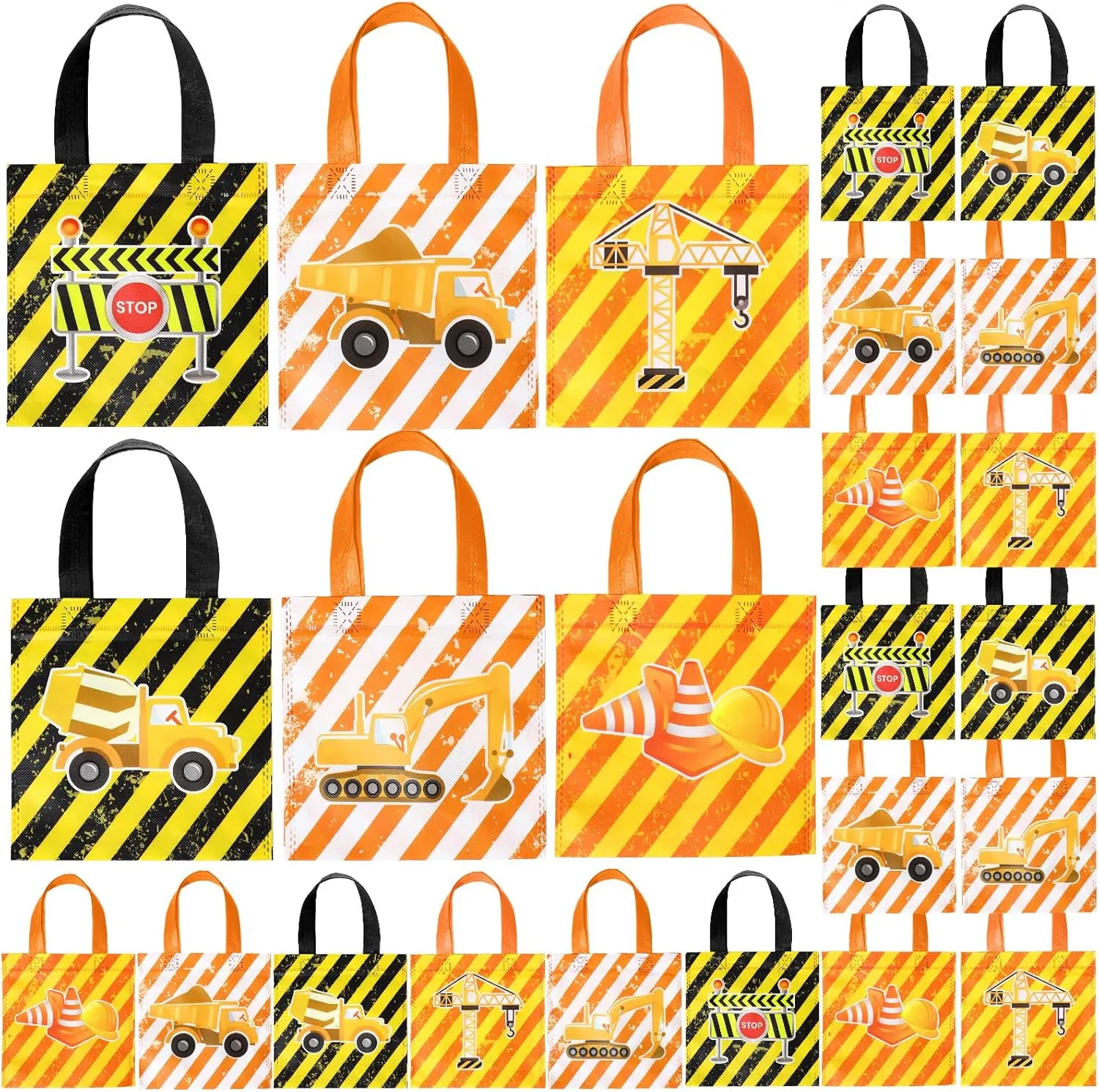 Yerliker 24 Pack Construction Zone Tote Bags Under Candy Treat Truck Themed Favor Birthday Constructions Dump Mini Non Woven Fabric for Boys Gifts Baby Shower