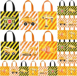 Yerliker 24 Pack Construction Zone Tote Bags Under Candy Treat Truck Themed Favor Birthday Constructions Dump Mini Non Woven Fabric for Boys Gifts Baby Shower