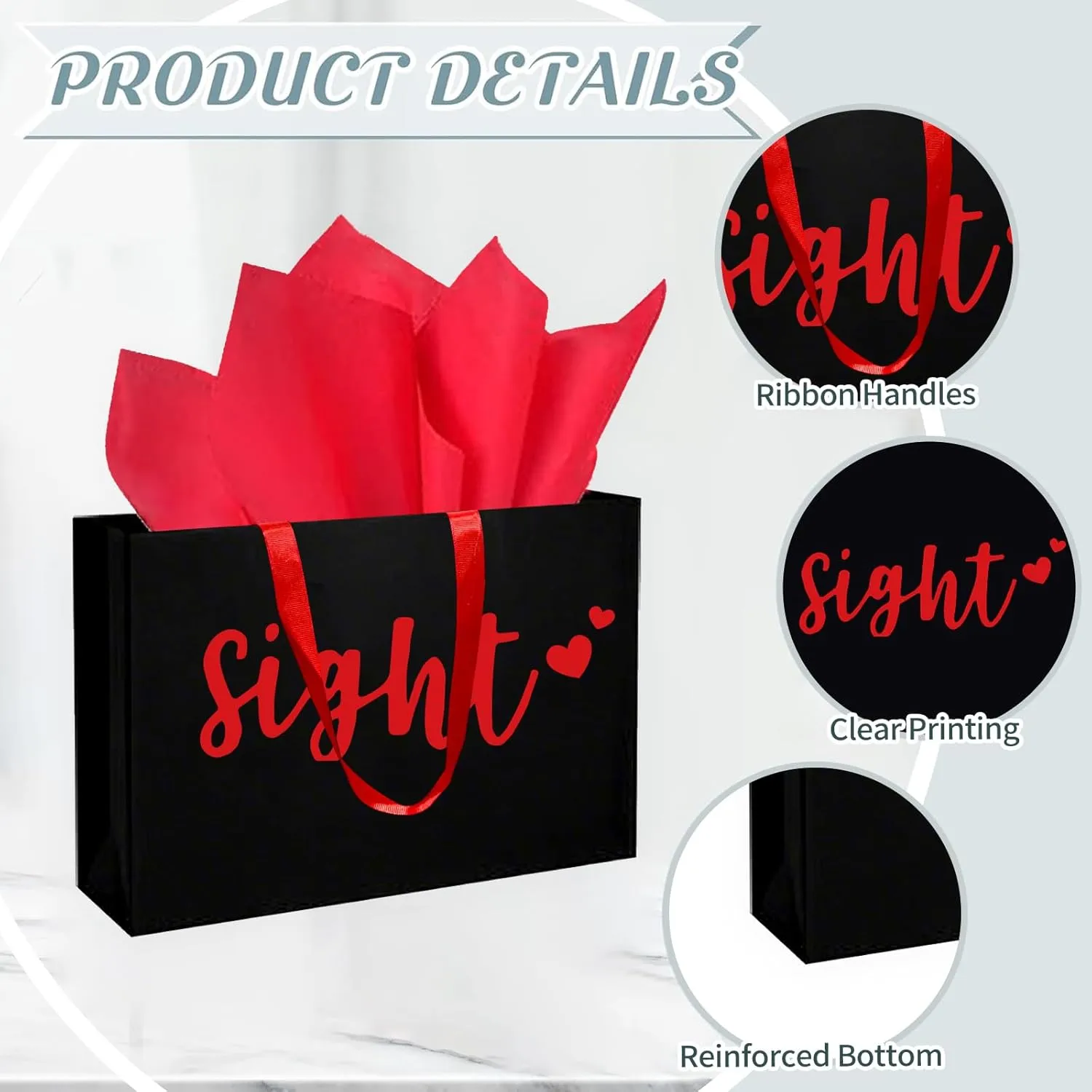 YIXAXKAO 5 Senses Gift Bags Five Senses Gift Bags with Tissue Paper Kraft Paper Bag with Ribbon Handles for Anniversary, Valentine's Day, Birthday for Him Husband Boyfriend (Red black)
