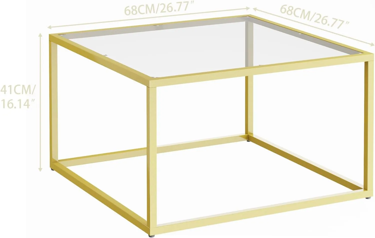 YMYNY Glass Coffee Table, Tempered Glass Square Coffee Tables with Metal Frame, Unique Modern Table for Living Room Home Office 26.77" x 26.77" x 15.75", Transparent, UHCT001G
