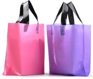 YookeeHome 100PCS Frosted Plastic Gift Bags, 14 x 10IN Medium Merchandise Bags Retail Clothing Grocery Boutique Shopping Bags with Handles, Pink and Purple