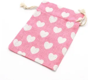 YOSADIER 15pcs Adorable Printed Cotton Bags Pink Heart Small Drawstring present Packaging for Travel Storage Each S Portable Handbag Wash Bag