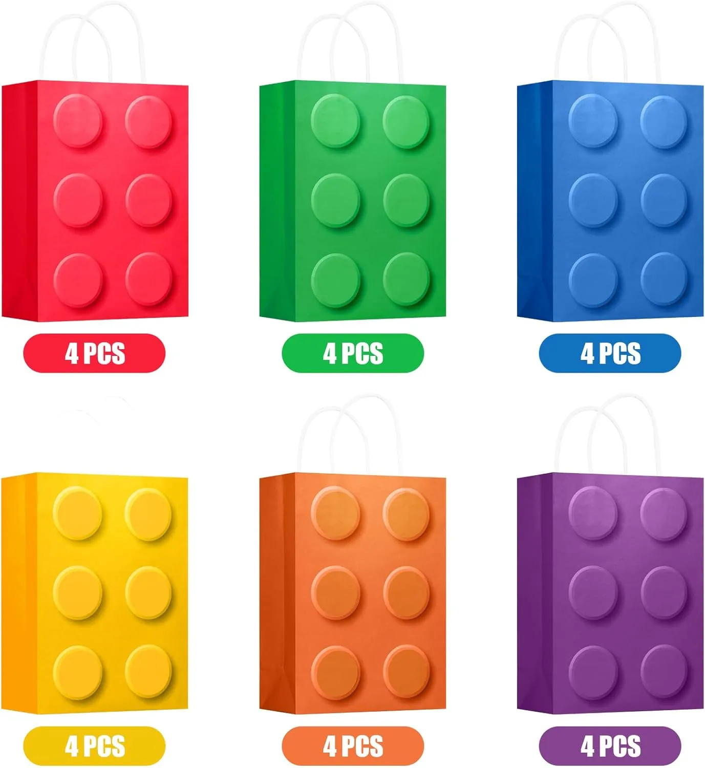 YOTNUS 𝟮𝟰 𝗣𝗰𝘀 Building Block Party-Favor-Gift-Bags, Small Gift Bags with Handles, for Building Block Birthday Party Baby Shower Decoration Supplies