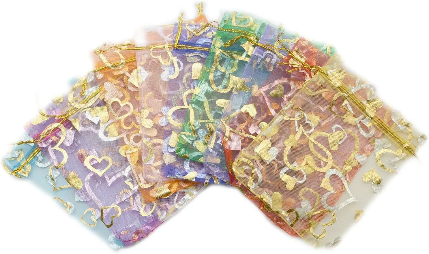 YYaaloa 100PCS Mini Sheer Heart Mixed Organza Bags, 7X9 cm/2.7X3.5 inches Drawstring Chic Gift Beauty & Wedding Favor Bags (Mixed, 2.7x3.5 inch)