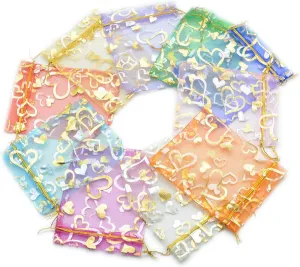 YYaaloa 100PCS Mini Sheer Heart Mixed Organza Bags, 7X9 cm/2.7X3.5 inches Drawstring Chic Gift Beauty & Wedding Favor Bags (Mixed, 2.7x3.5 inch)