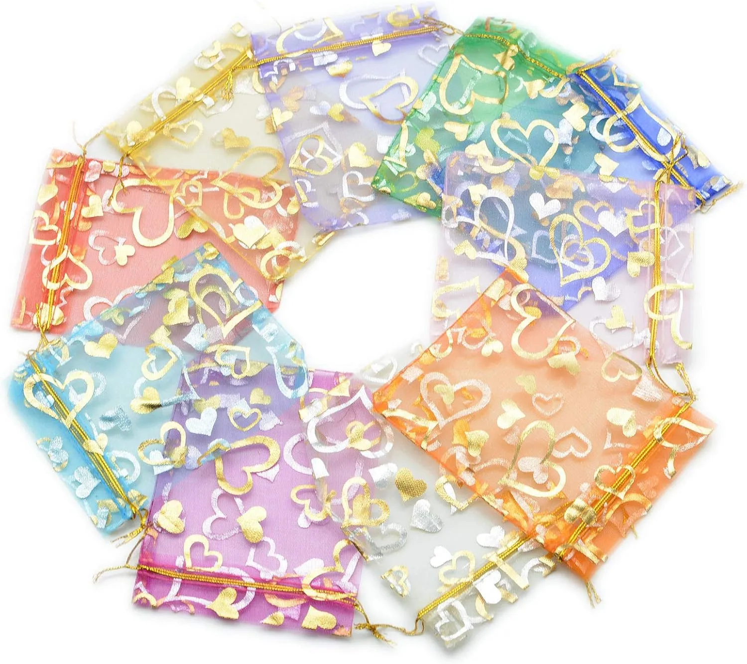 YYaaloa 100PCS Mini Sheer Heart Mixed Organza Bags, 7X9 cm/2.7X3.5 inches Drawstring Chic Gift Beauty & Wedding Favor Bags (Mixed, 2.7x3.5 inch)
