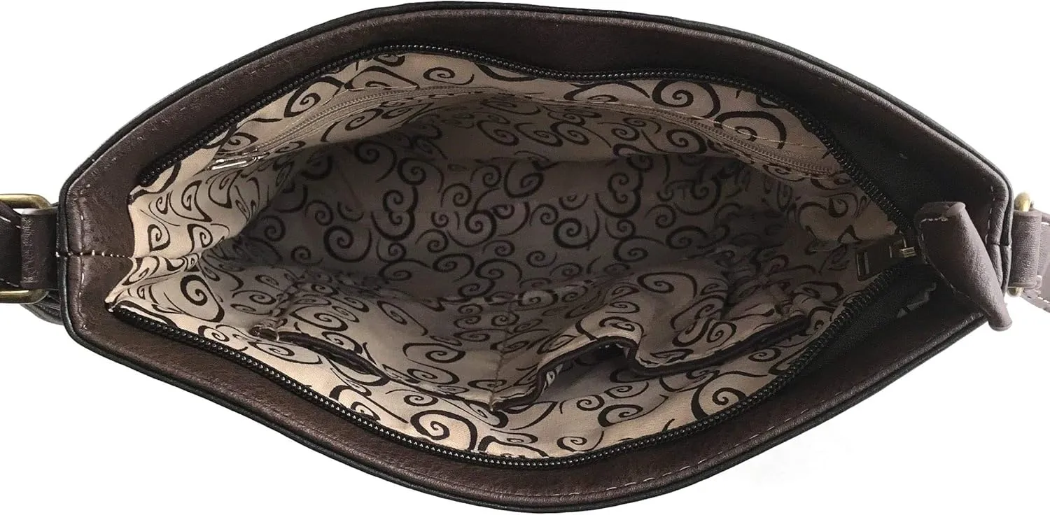 Zelris Floral Western Pu Tooled Leather Turquoise Concho Feathers Women Concealed Carry Crossbody Messenger Bag