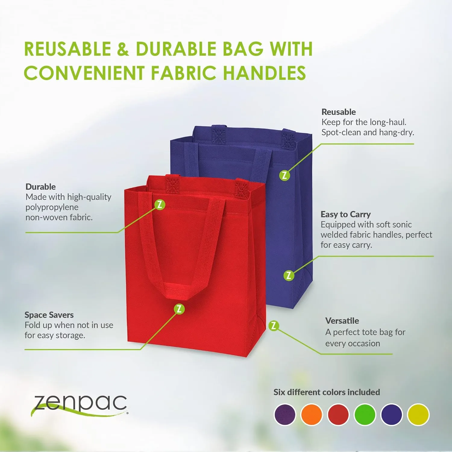 ZENPAC Small Reusable Gift Bags with Handles, Assorted Fabric Cloth Totes for Business, Christmas, Holidays, Birthdays, Favors, Bulk, 8x4x10 12 Pack