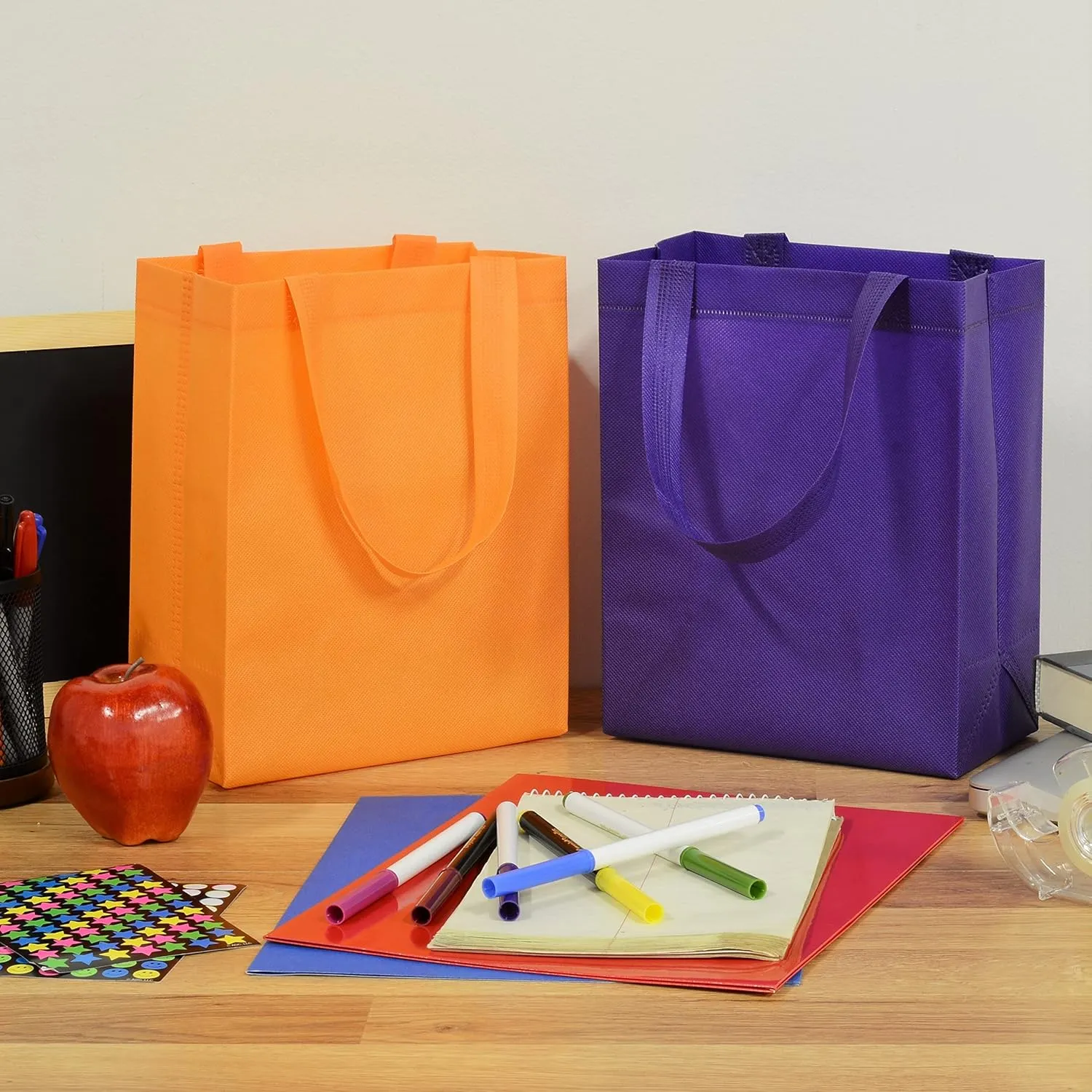 ZENPAC Small Reusable Gift Bags with Handles, Assorted Fabric Cloth Totes for Business, Christmas, Holidays, Birthdays, Favors, Bulk, 8x4x10 12 Pack