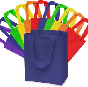 ZENPAC Small Reusable Gift Bags with Handles, Assorted Fabric Cloth Totes for Business, Christmas, Holidays, Birthdays, Favors, Bulk, 8x4x10 12 Pack