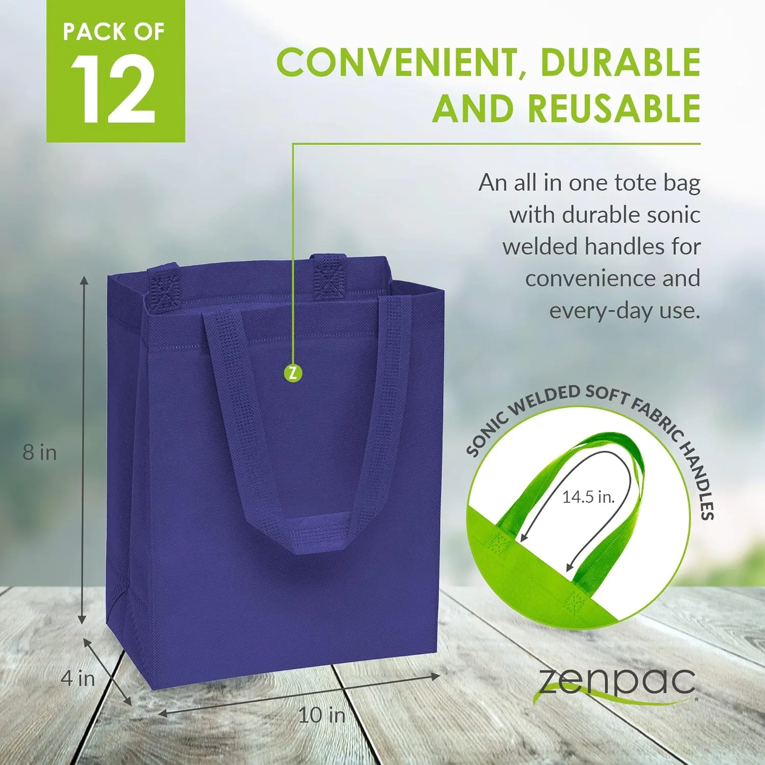 ZENPAC Small Reusable Gift Bags with Handles, Assorted Fabric Cloth Totes for Business, Christmas, Holidays, Birthdays, Favors, Bulk, 8x4x10 12 Pack