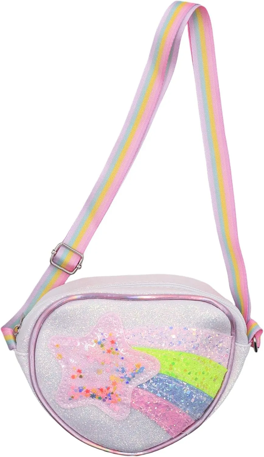 ZGMYC Cute Heart Purse for Girls Kids Rainbow Glitter Crossbody Bag Wallet Sequin Star Toddler Shoulder Bag