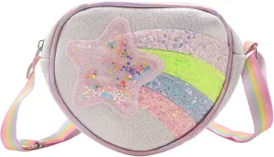 ZGMYC Cute Heart Purse for Girls Kids Rainbow Glitter Crossbody Bag Wallet Sequin Star Toddler Shoulder Bag