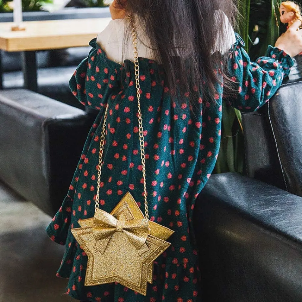 ZGMYC Little Girls Glitter Sequins Crossbody Purse Star-Shaped Bowknot Shoulder Bag Satchel