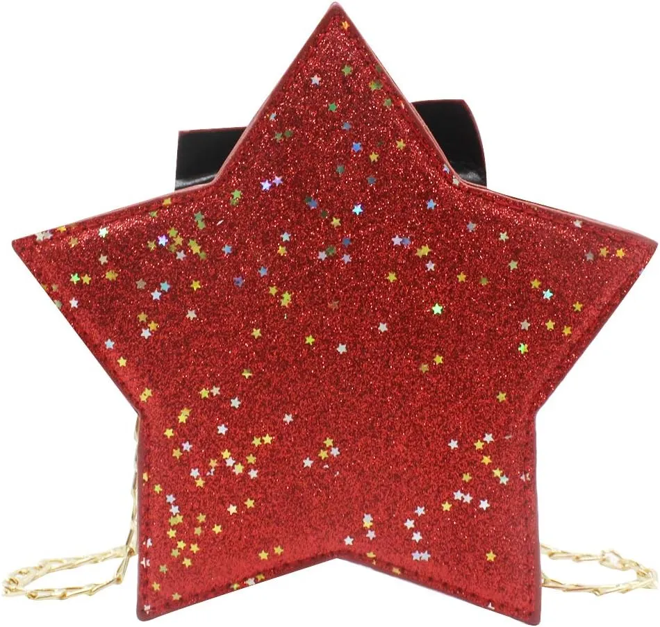 ZGMYC Little Girls Glitter Sequins Crossbody Purse Star-Shaped Bowknot Shoulder Bag Satchel
