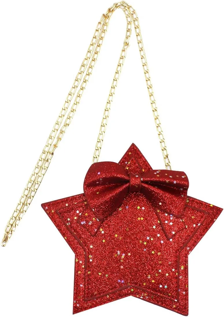 ZGMYC Little Girls Glitter Sequins Crossbody Purse Star-Shaped Bowknot Shoulder Bag Satchel