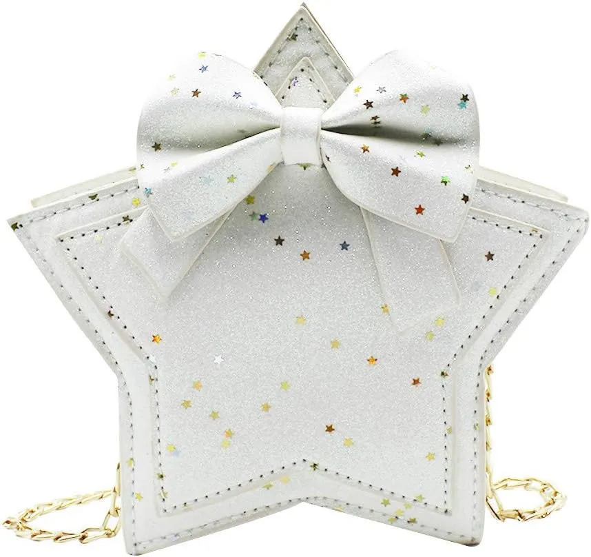 ZGMYC Little Girls Glitter Sequins Crossbody Purse Star-Shaped Bowknot Shoulder Bag Satchel