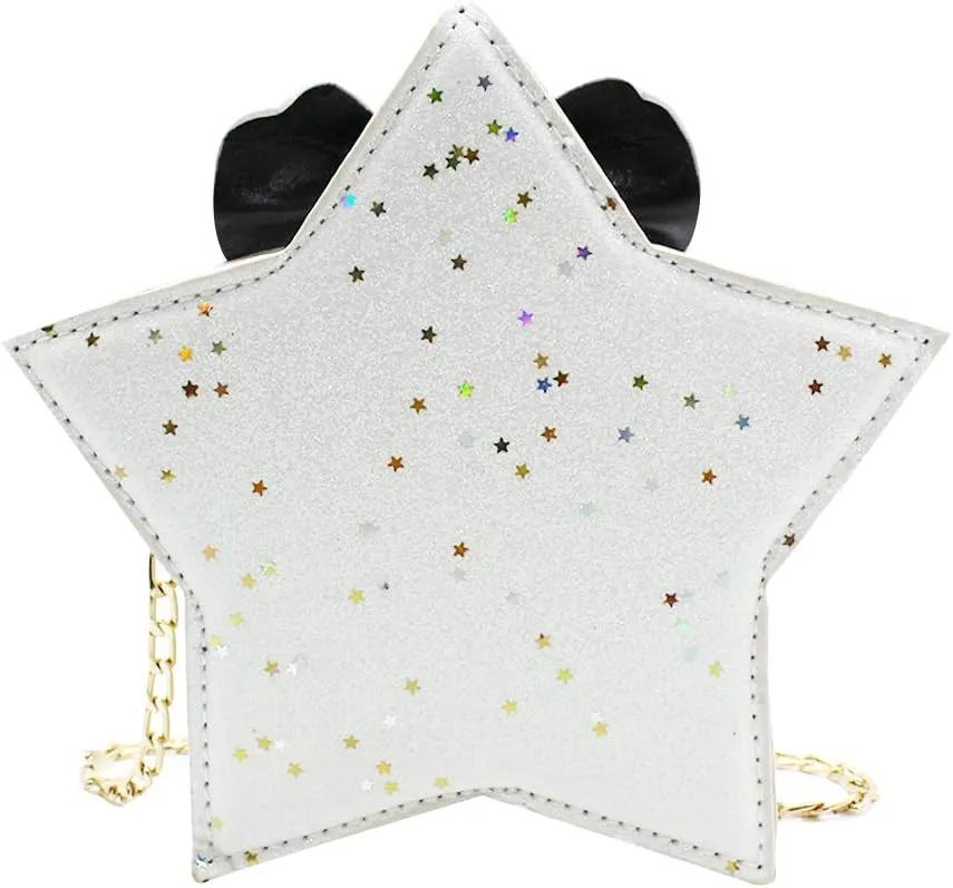 ZGMYC Little Girls Glitter Sequins Crossbody Purse Star-Shaped Bowknot Shoulder Bag Satchel