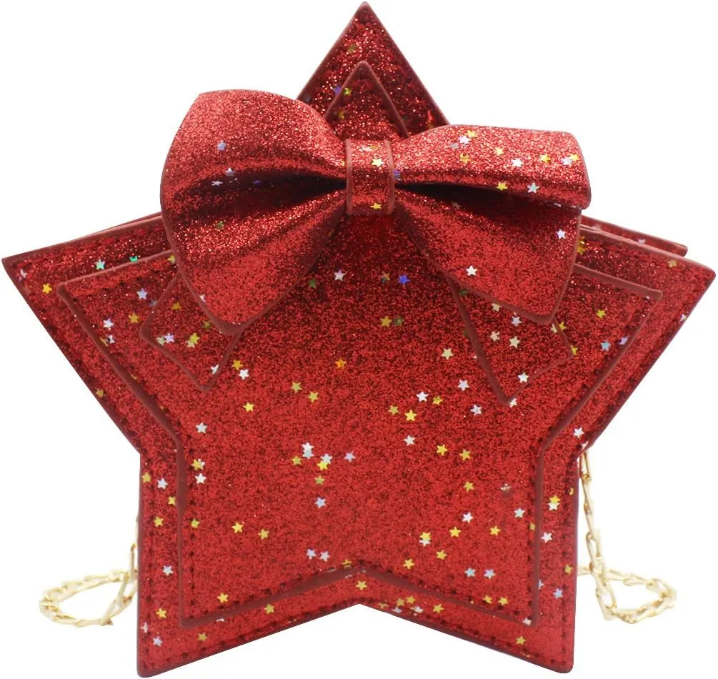 ZGMYC Little Girls Glitter Sequins Crossbody Purse Star-Shaped Bowknot Shoulder Bag Satchel