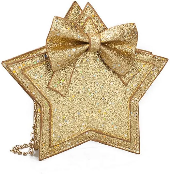 ZGMYC Little Girls Glitter Sequins Crossbody Purse Star-Shaped Bowknot Shoulder Bag Satchel