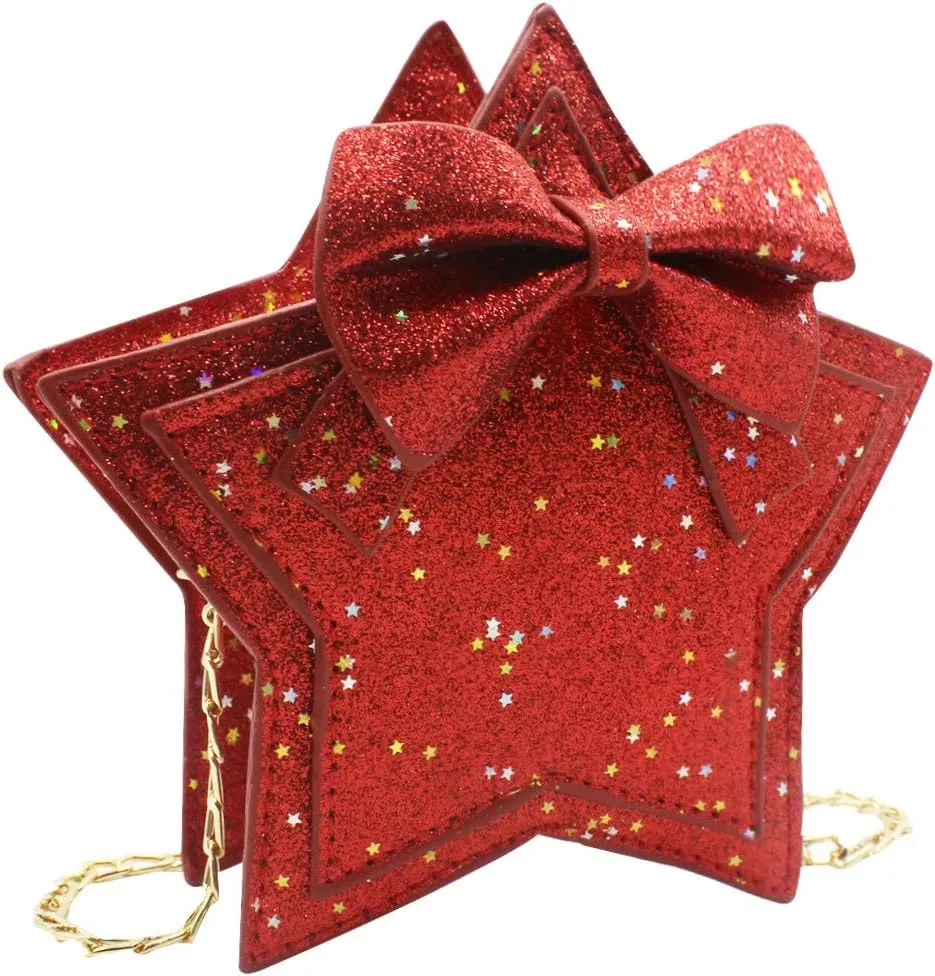 ZGMYC Little Girls Glitter Sequins Crossbody Purse Star-Shaped Bowknot Shoulder Bag Satchel