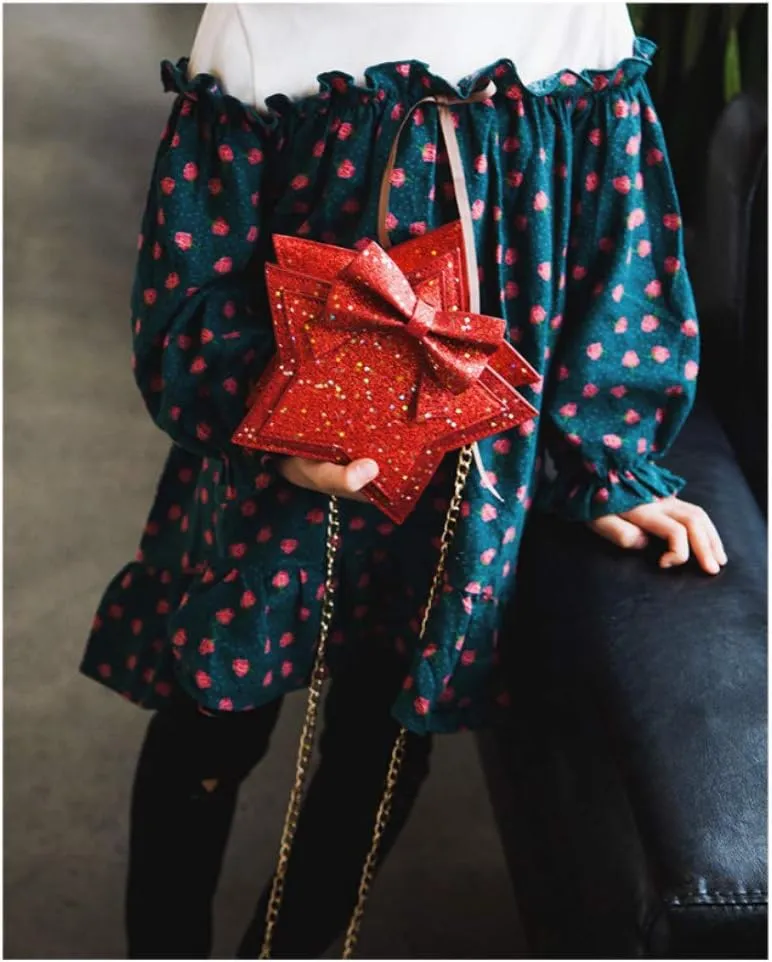 ZGMYC Little Girls Glitter Sequins Crossbody Purse Star-Shaped Bowknot Shoulder Bag Satchel